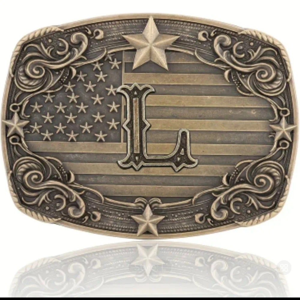 New Western Cowboy Mens Monogram Letter L  American Flag Belt Buckle